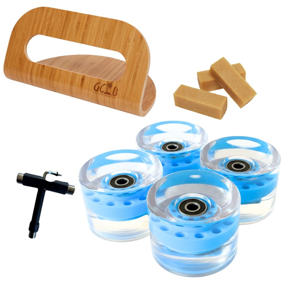 Gold Coast Longboards Miscellaneous Transparent/Blue Core Total Longboard Accessories Pack + Stand