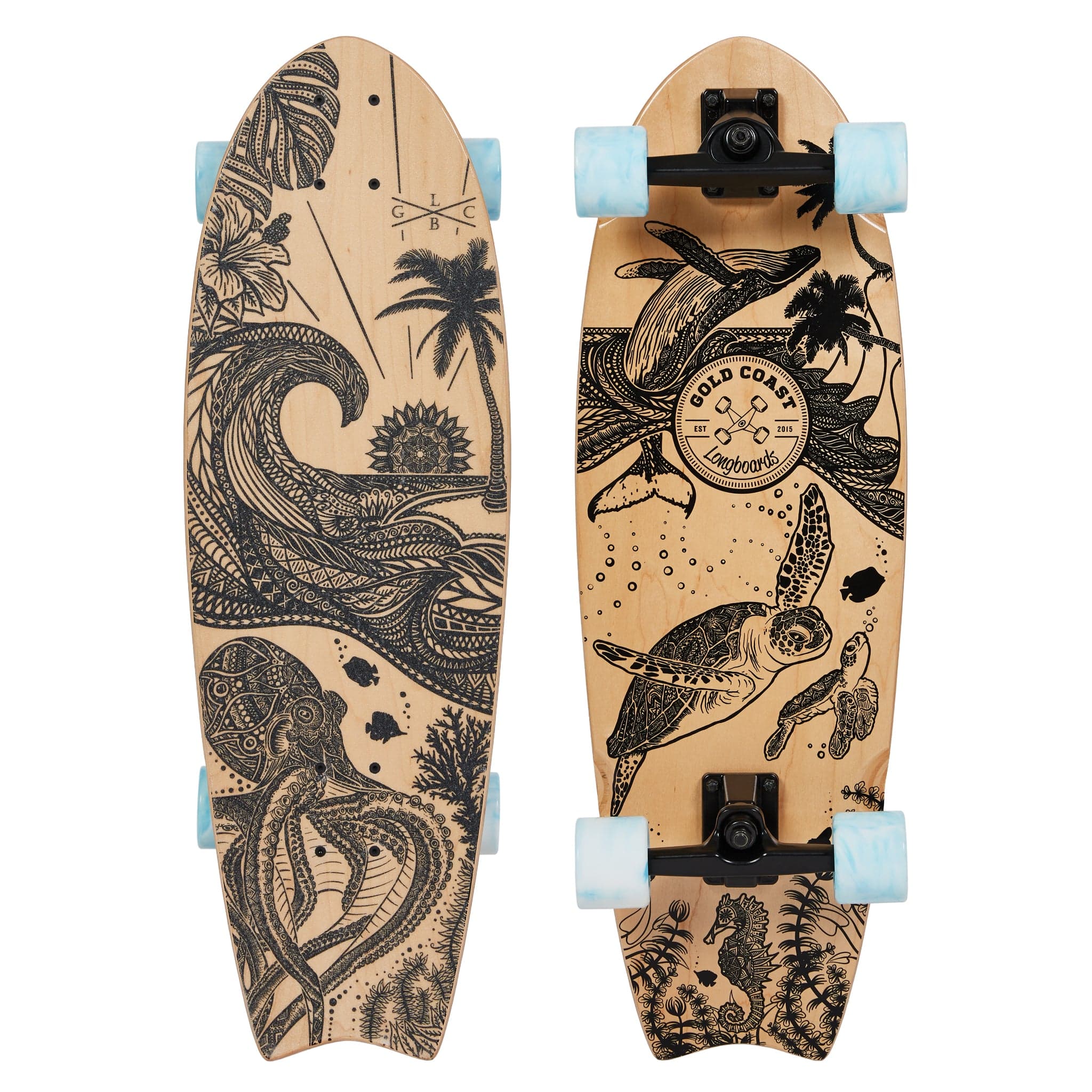 Gold Coast Longboards Surf Skateboard Gravity Surf Trucks / Blue Swirl Surf Skate 30" - Wanderlust Edition