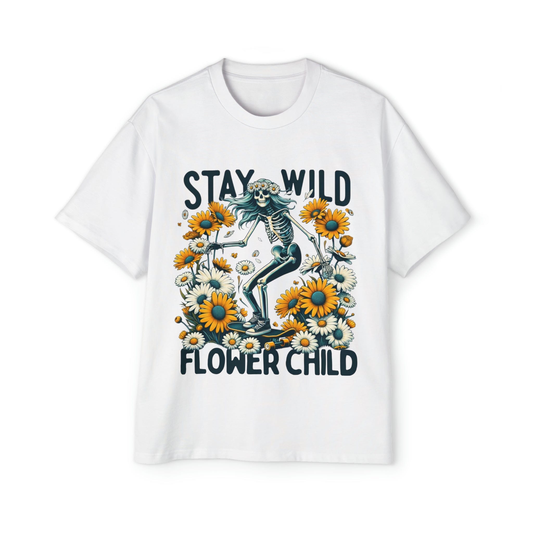 Printify T-Shirt White / S Stay Wild Flower Child - Heavy Oversized Tee
