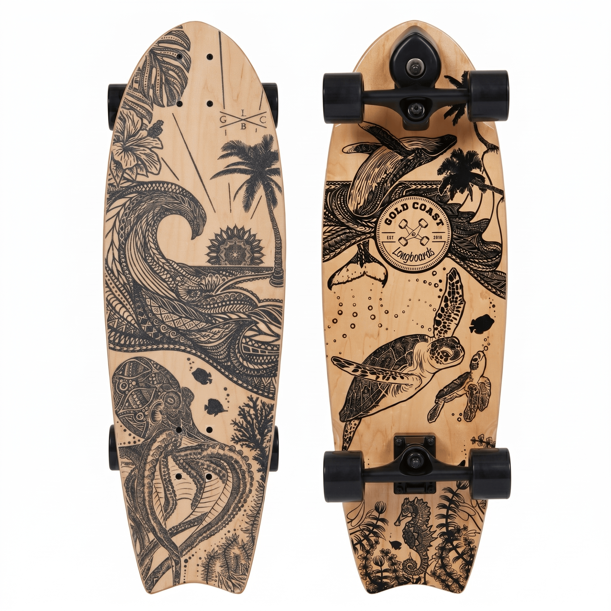 Gold Coast Longboards Surf Skateboard Thruster Surf Trucks / Black Surf Skate 30" - Wanderlust Edition