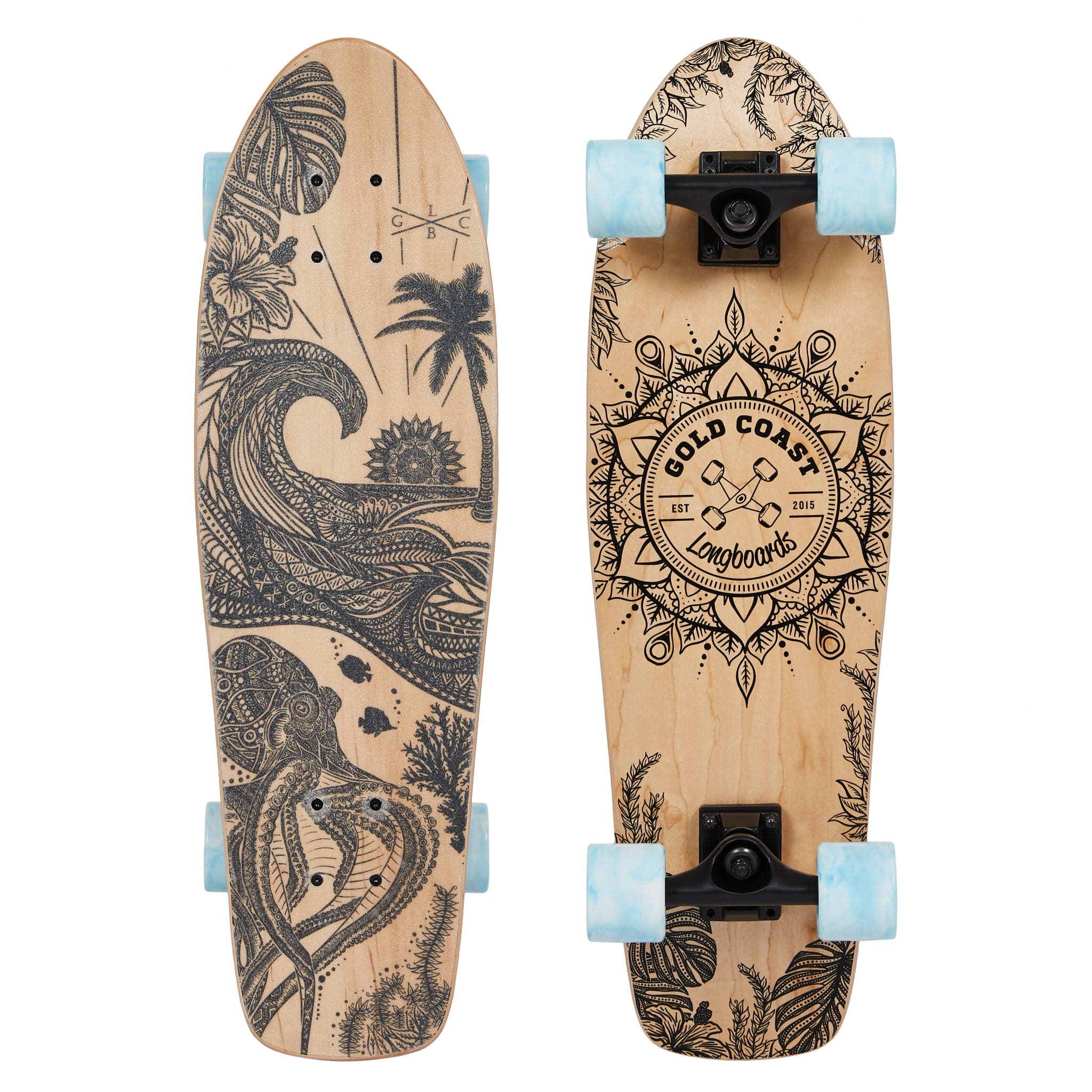 Gold Coast Longboards Cruiser Skateboard Blue Swirl Cruiser - Aloha Edition