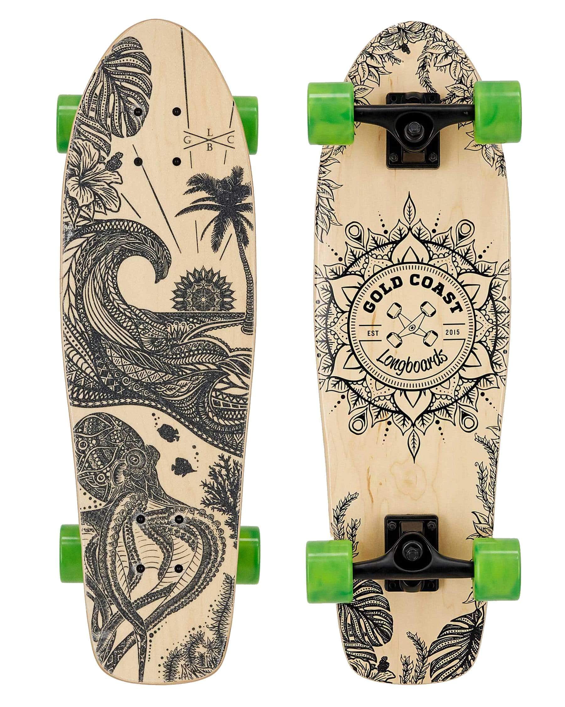 Gold Coast Longboards Cruiser Skateboard Green Swirl Cruiser Skateboard - Aloha Edition | Gold Coast Longboards