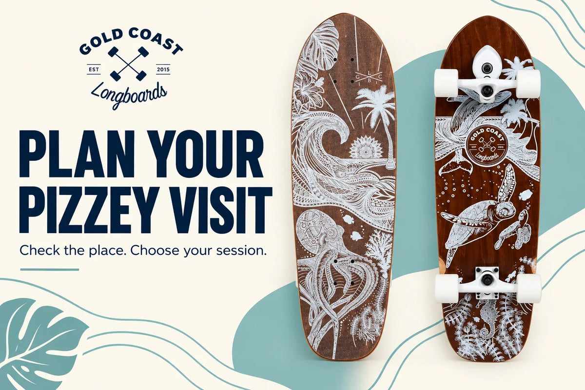 Plan your Pizzey visit: check the place, choose your session. Editorial cover with a GCLB Wanderlust board, not a venue photograph.