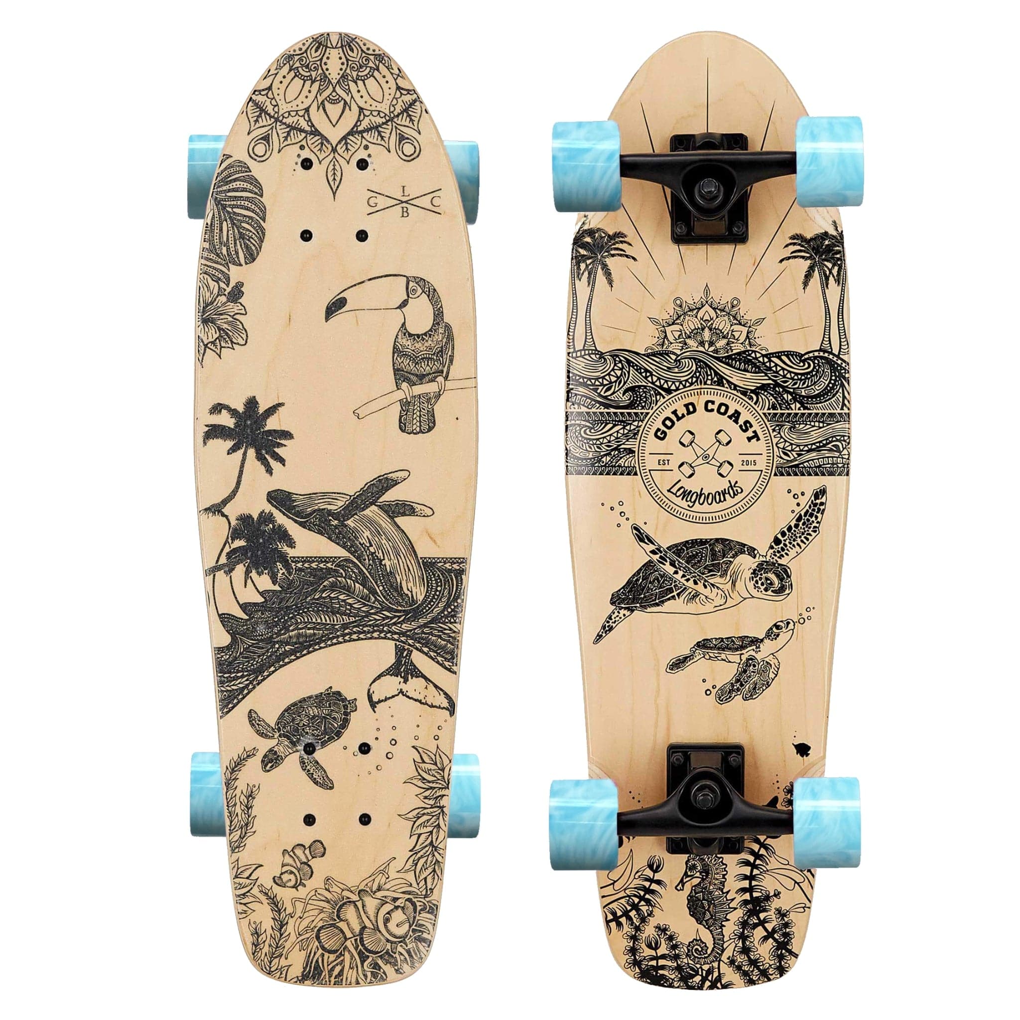 Gold Coast Longboards Cruiser Skateboard Blue Swirl Cruiser Skateboard - Majestic Edition