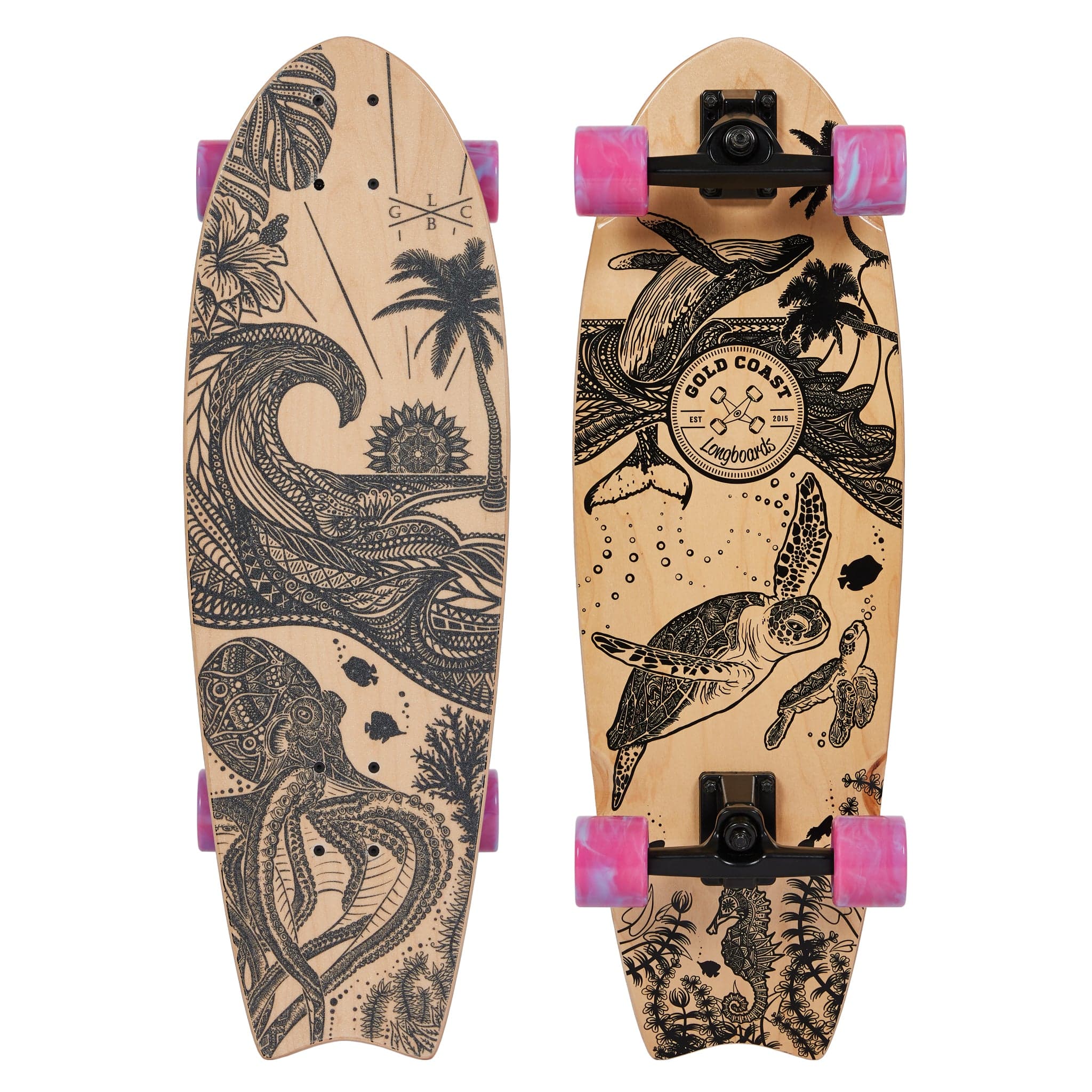 Gold Coast Longboards Surf Skateboard Gravity Surf Trucks / Pink Swirl Surf Skate 30" - Wanderlust Edition