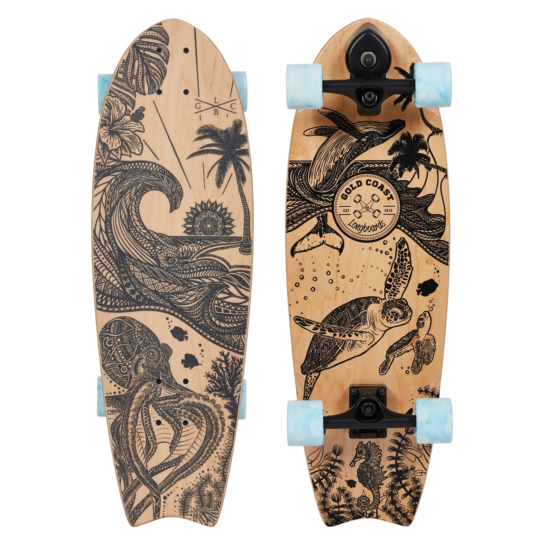Gold Coast Longboards Surf Skateboard Thruster Surf Trucks / Blue Swirl Surf Skate 30" - Wanderlust Edition
