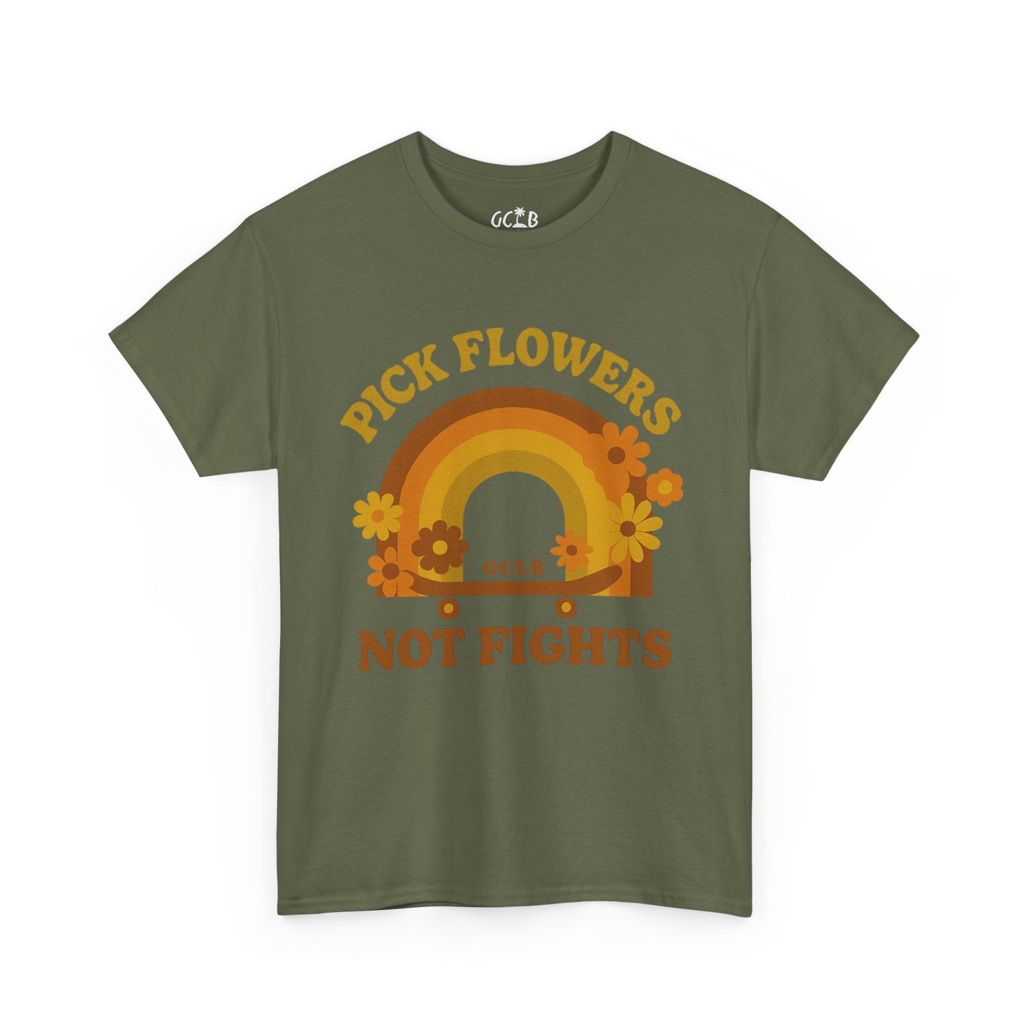 Printify T-Shirt Military Green / S Pick Flowers, Not Fights Tee