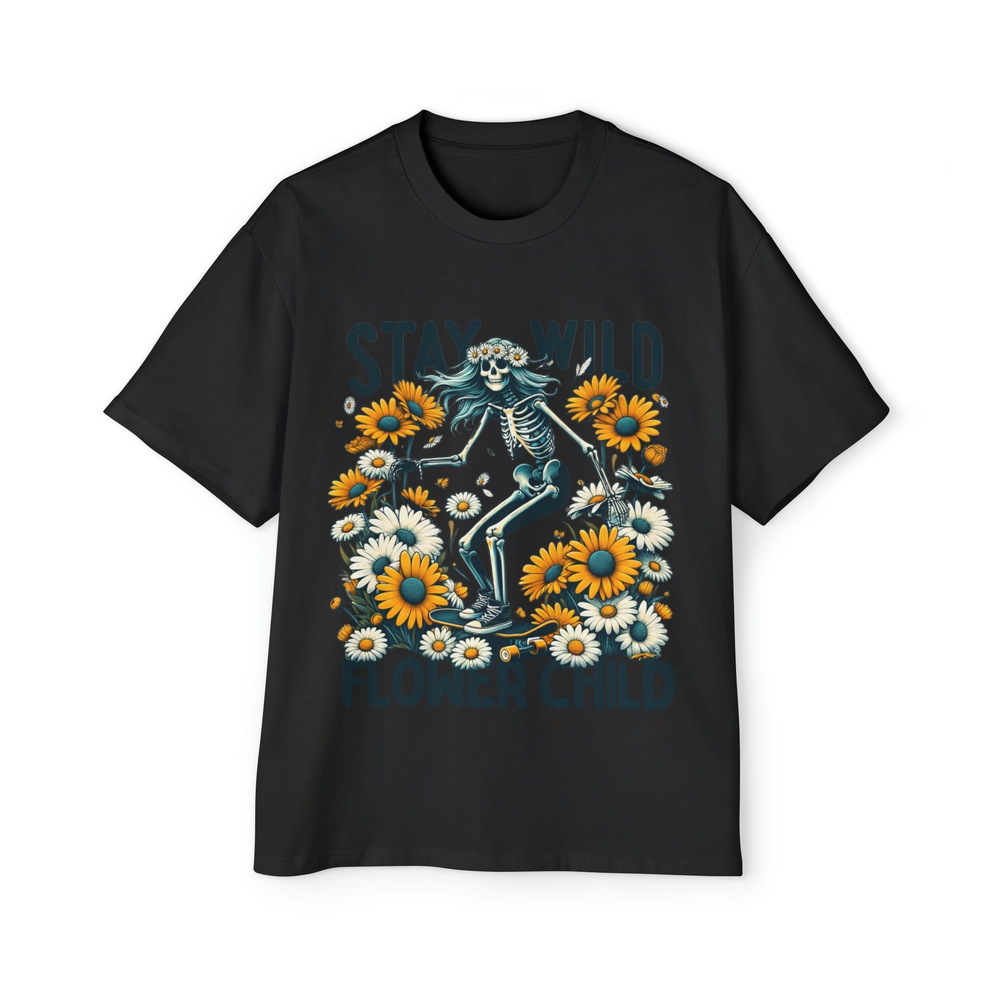 Printify T-Shirt Black / S Stay Wild Flower Child - Heavy Oversized Tee