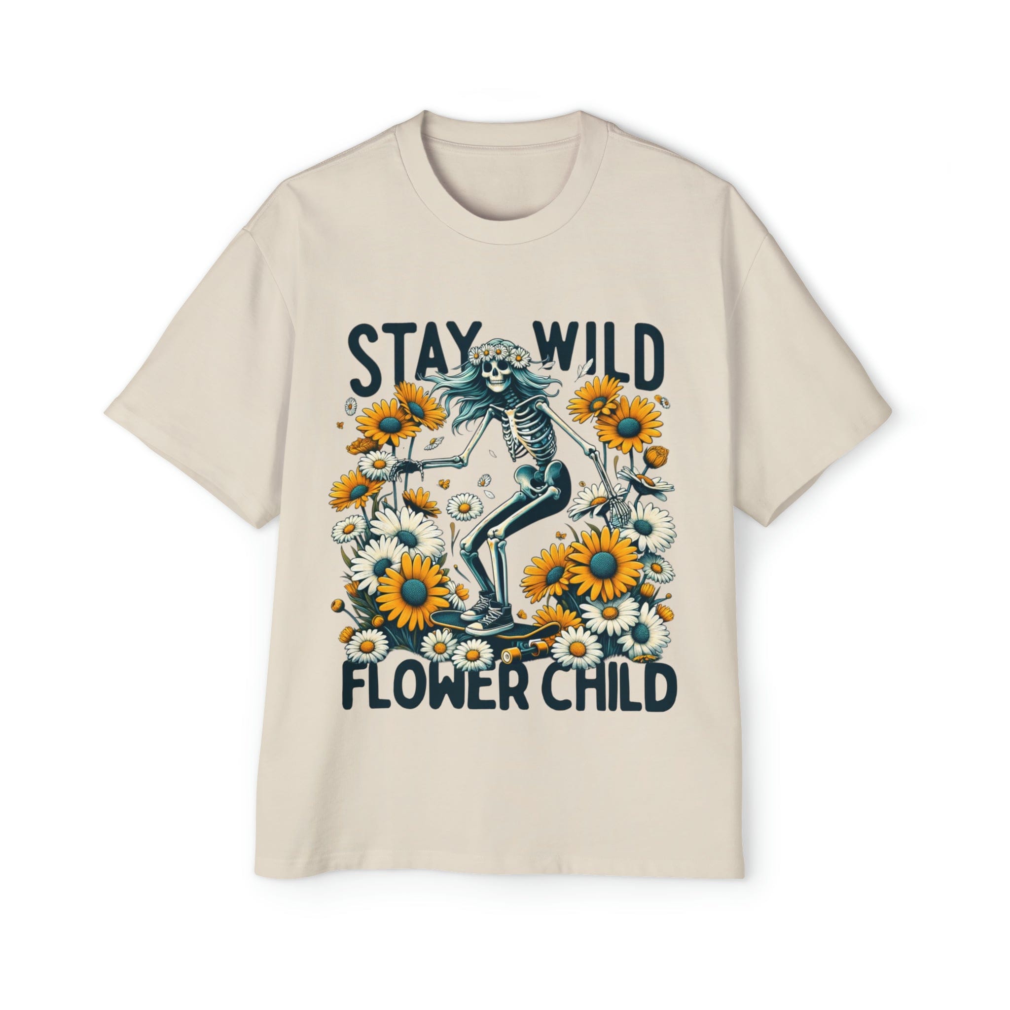 Printify T-Shirt Ecru / S Stay Wild Flower Child - Heavy Oversized Tee
