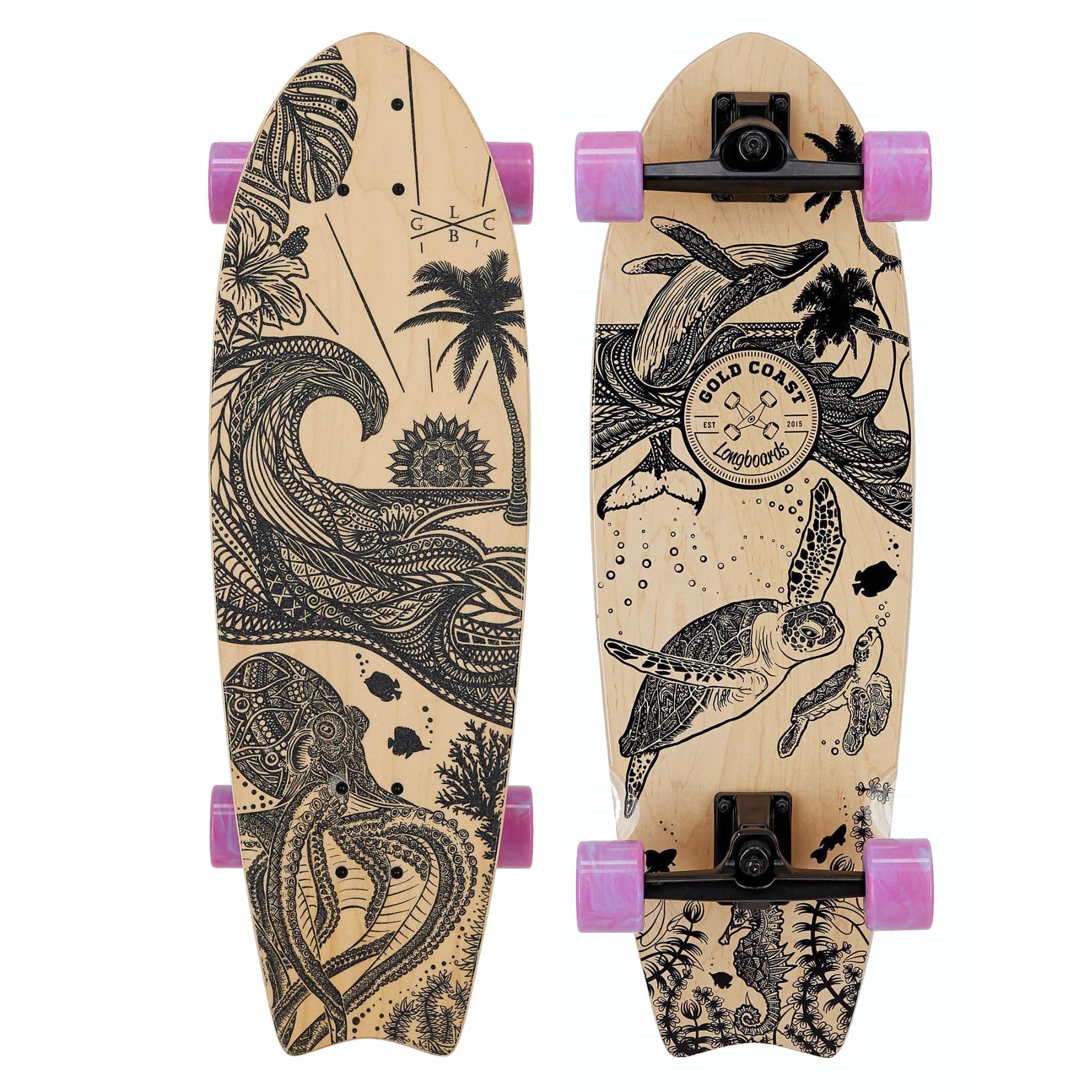 Gold Coast Longboards Surf Skateboard Gravity Surf Trucks / Pink Swirl Surf Skate Skateboard 30" - Wanderlust Edition