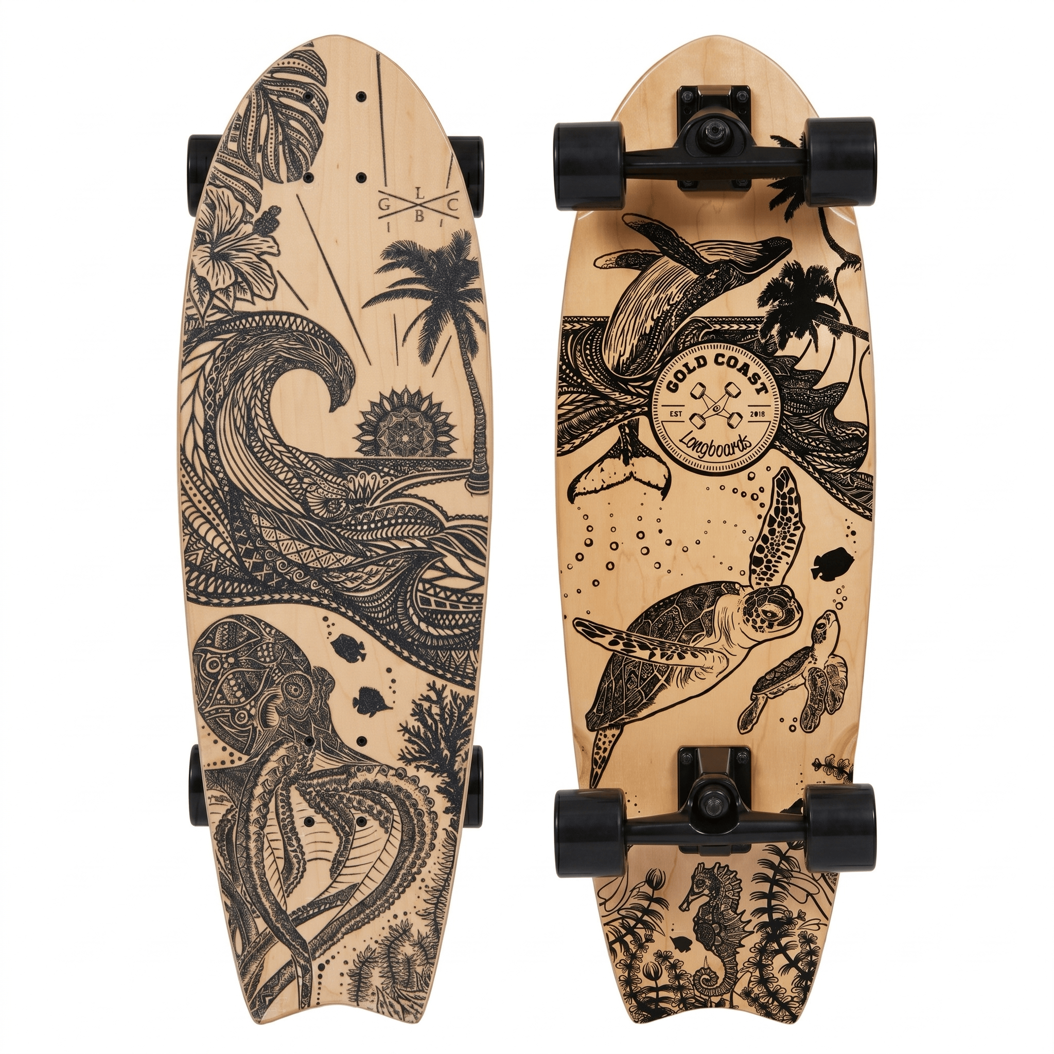 Gold Coast Longboards Surf Skateboard Gravity Surf Trucks / Black Surf Skate 30" - Wanderlust Edition